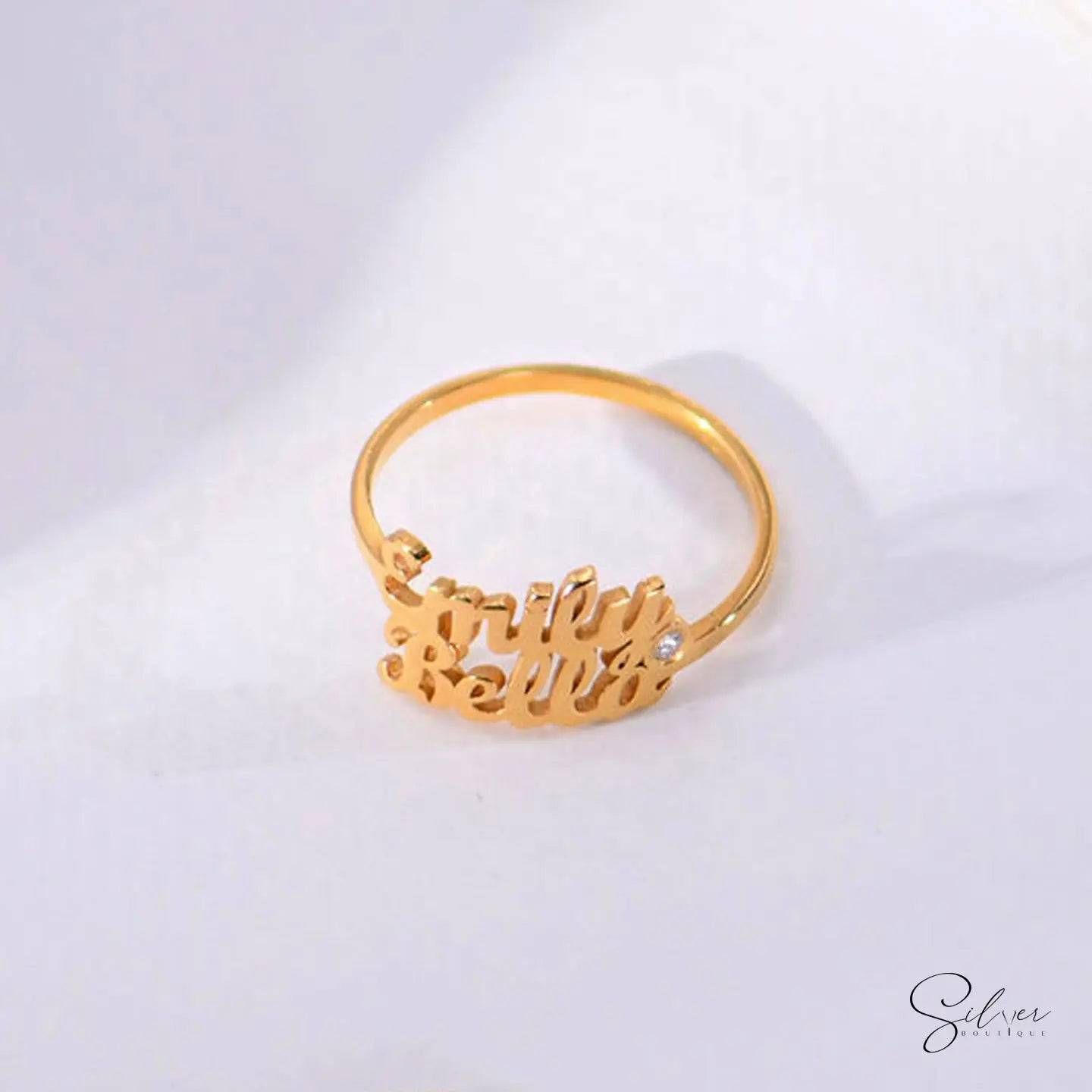 Personalized Stone Name Ring - 925 Sterling Silver - Gift for Her - Baza Boutique 
