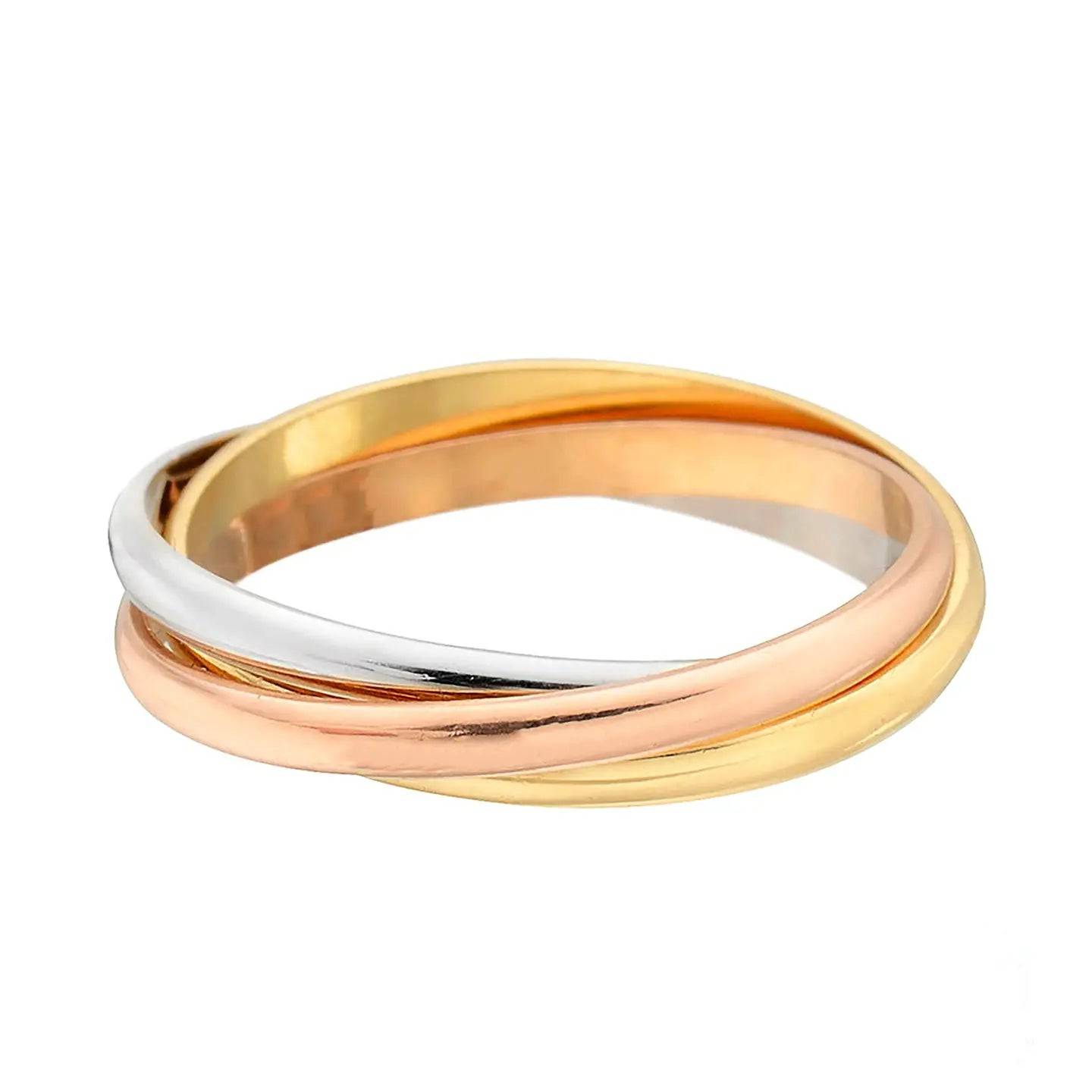 Tricolor Threaded Stack - Minimalistic Gold, Silver, Rose Gold Ring Set - Baza Boutique 